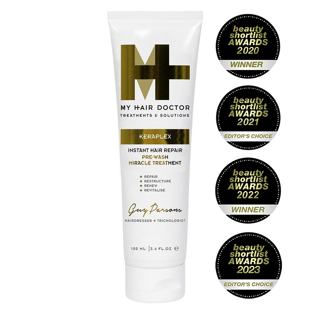 MHD Keraplex Instant Hair Repair - 100ml. Keratin Hair Treatment, Miracle Bond Repair Treatment For Damaged Hair, with Castor Oil & Keratin. Pre Shampoo Treatment, Vegan Friendly, 100ml