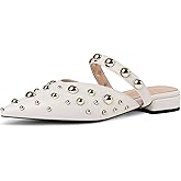 TRKYYK Women's Studded Mules Pointed Toe Strap Slipper Comfortable Flats Shoes
