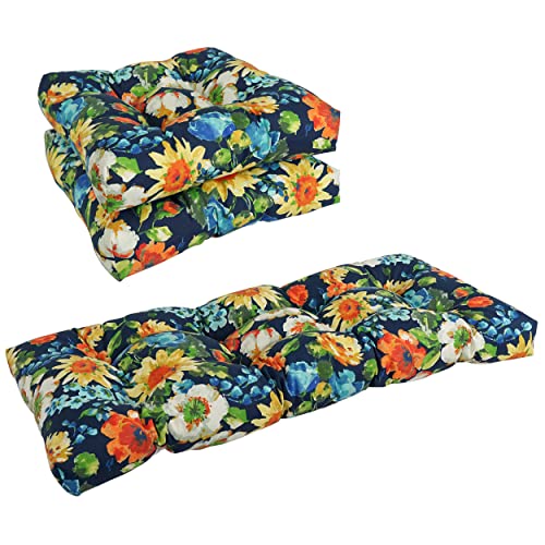 Blazing Needles Outdoor Tufted Settee Cushion Set, Alfinia Fresco Caspian 3 Cou…