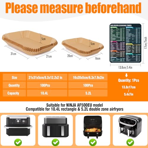 Anhow 200 PCS Baking Paper Air Fryer, Greaseproof Paper for Air Fryer Ninja 10.4L AF500EUCP/Cosori Air Fryer 10L, Food-Grade BPA Free, Paper for Air Fryer for 5.2-10.4L Fryer