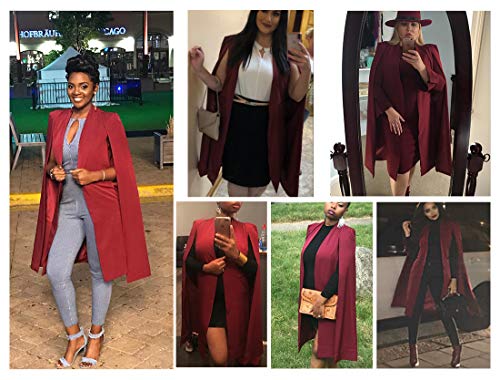 ASMAX HaoDuoYi Women Casual Open Front Cape Trench Duster Coat Longline Blazer(S,Burgundy) - Thumbnail 5