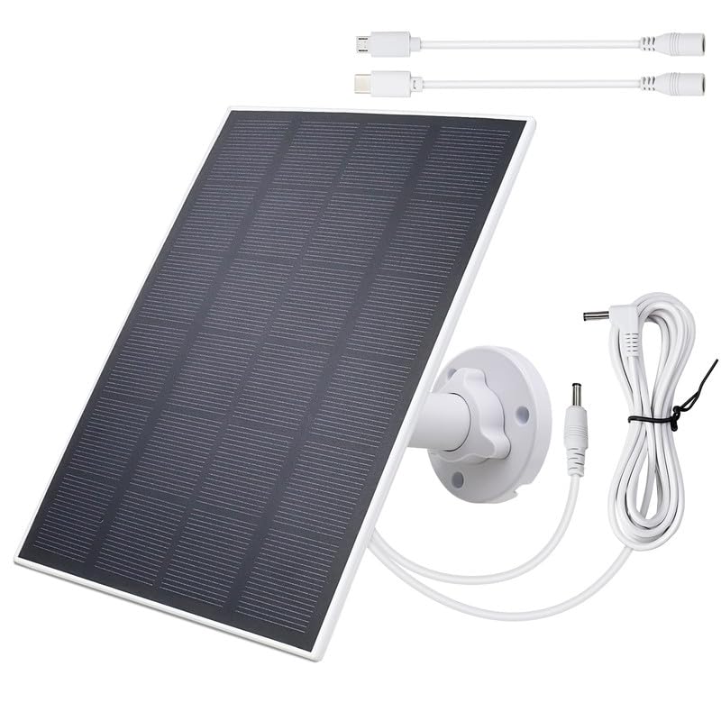 Photo 1 of 5V 3W Waterproof Solar Panel Charger for Outdoor Security Camera with DC 3.5MM Male and Elbow Cables & Type-C-Female Head & Micro-Female Head?360° Adjustable Bracket Wall Mount for Eufy Camera