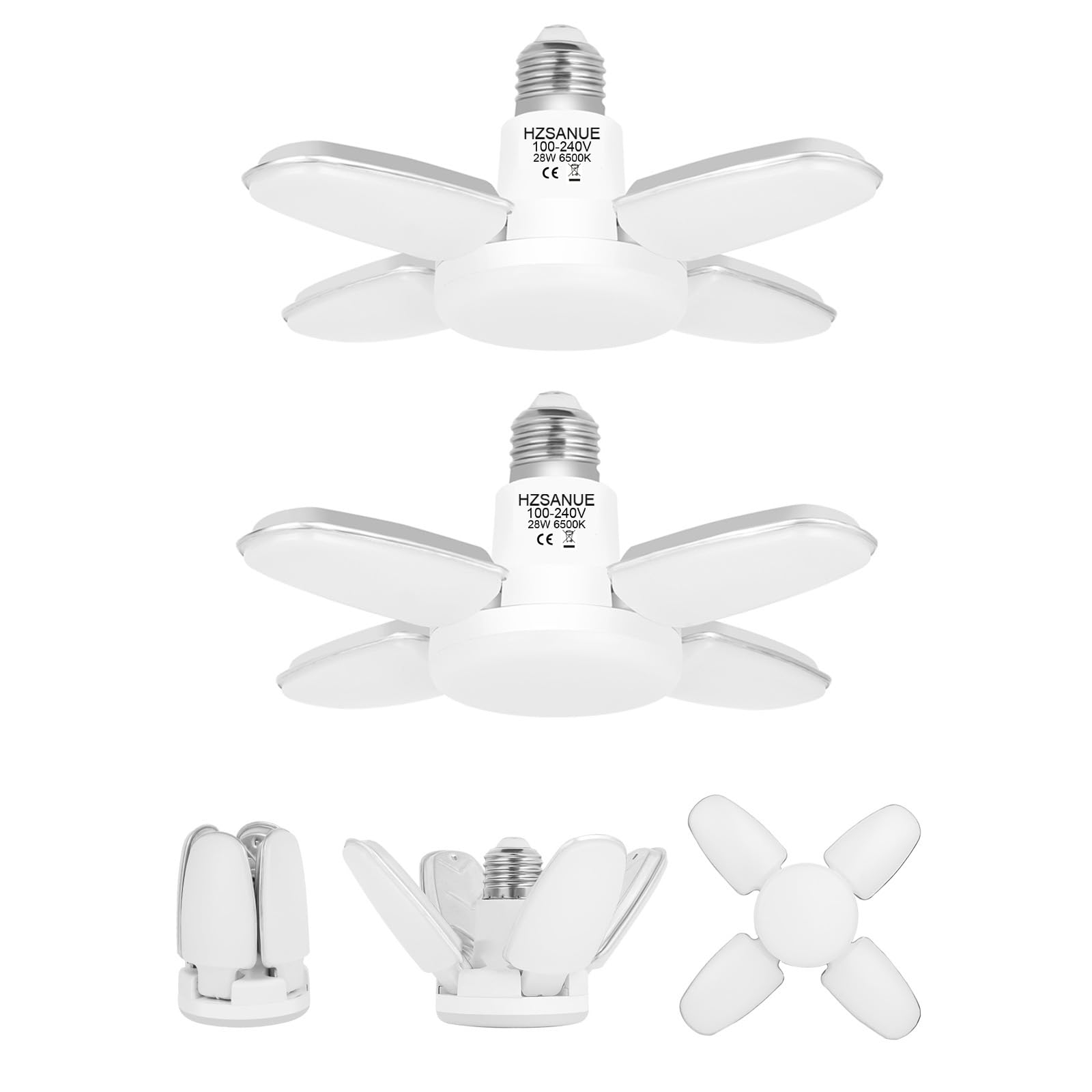 HZSANUE LED Garage Light 28W,E27 Edison Screw Bulbs,6500K Daylight White,3100Lm,300W Incandescent Bulbs Equivalent,No Dimmable,Pack of 2