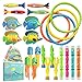 BABCOO 24 Piece Pool Diving Toys for Kids Toddlers Summer Water Fun with Swim Rings Dive Sticks for Boys Girls