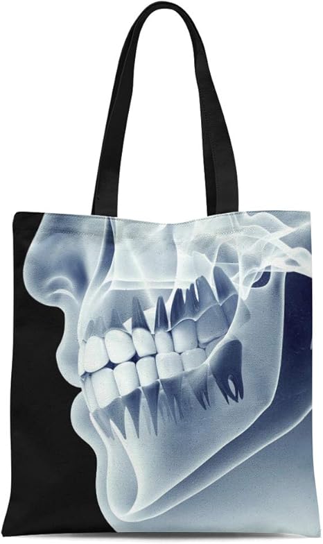 Amazon Com Semtomn Canvas Tote Bag Xray X Ray Of Jaw Teeth Human Mouth Radiography Durable Reusable Shopping Shoulder Grocery Bag Kitchen Dining