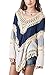 Long Sleeve Embroidery Lace Crochet Knitwear Splice Blouse (Blue)