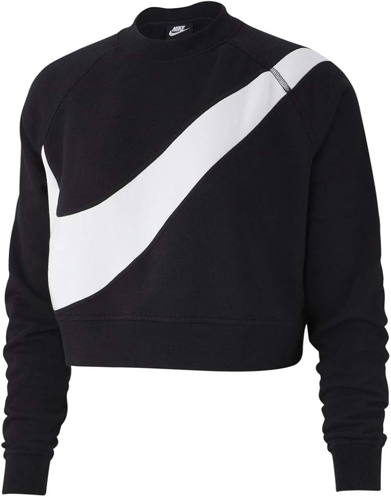 Amazon ナイキ レディース トレーナー Nike Swoosh Fleece Crew スウェット Black White 並行輸入品 フィットネス トレーニング スウェット パーカー 通販