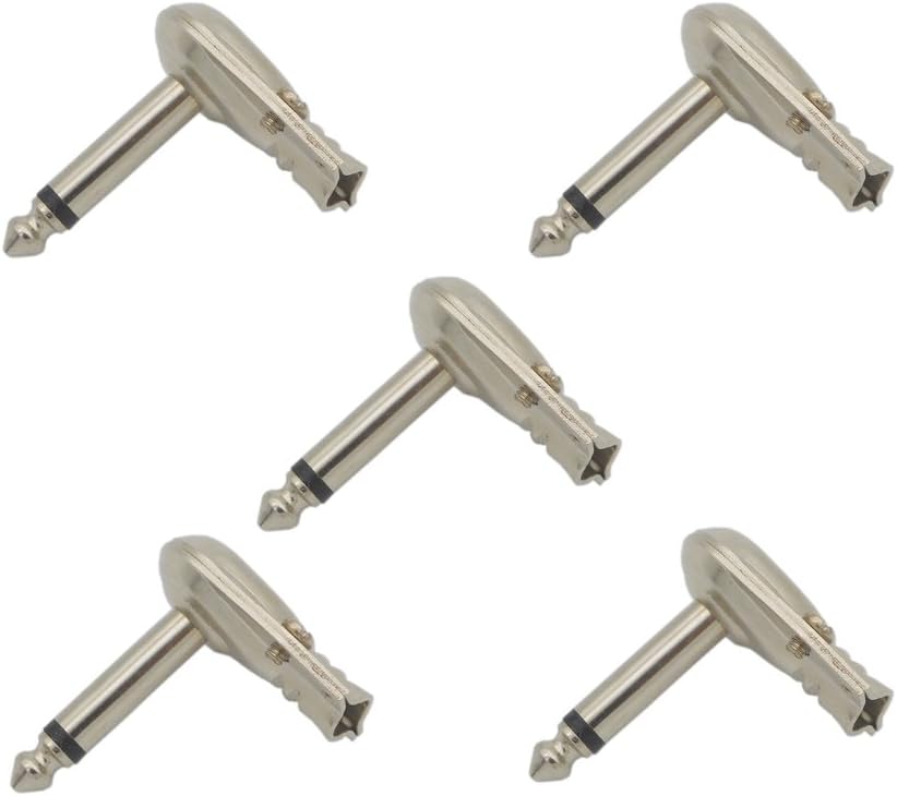 Eightnoo Audio 1/4" Right Angle Plugs TS Mono Flat Low Profile Pancake Style for Speaker Cables- Male 1/4 Inch Phono 6.3mm Phone Plug ,Great for the DIYer(Pack of 5)