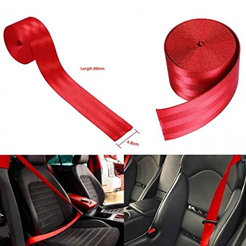 AutoTrends RED Car 3.6M Seat Belt Webbing Polyester Seat Lap Retractable Nylon Safety Strap