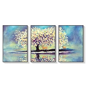 3 Piece Framed Canvas Wall Art for Living Room, Bedroom Forest and Deer Canvas Prints for Home Decoration Ready to Hang - 16"x24"x3 Panels