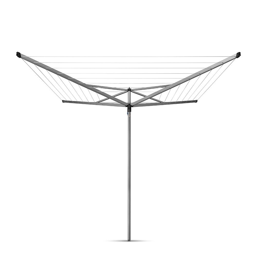 Brabantia 40m Essential Rotary Washing Line (Metallic Grey) Collapsible Umbrella System, 4 Arm Outdoor Clothes Dryer + 35mm Plastic Ground Tube