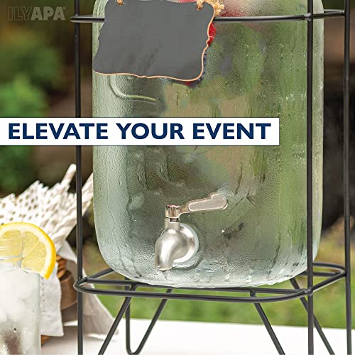 2 Gallon Glass Beverage Dispenser, Metal Base, Stainless Steel Spigot