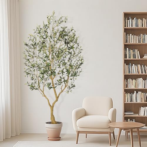 PHYTREE 7ft Artificial Olive Tree, Artificial Plants, Large Faux Olive Tree with Realistic Leaves and Olives - Full and Grand Design Fake Olive Tree with Sturdy Base for Indoor Outdoor Office Decor