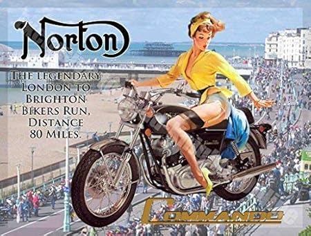 Norton Commando Cafe Racer Motorcycle London to Brighton Vintage Garage  Medium Metal/Steel Wall Sign: Amazon.co.uk: Kitchen & Home