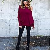 Dolland Women's Off Shoulder Bat Long Sleeve Pullover Knitted Sweater Jumper,Red Wine L
