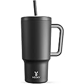 Meoky 30 oz Tumbler with Handle, Tumbler with Lid and Straw, Insulated Stainless Steel Travel Mug, 100% Leak-proof, Cupholder Friendly, Keeps Cold for 24 Hours or Hot for 8 Hours (Night)