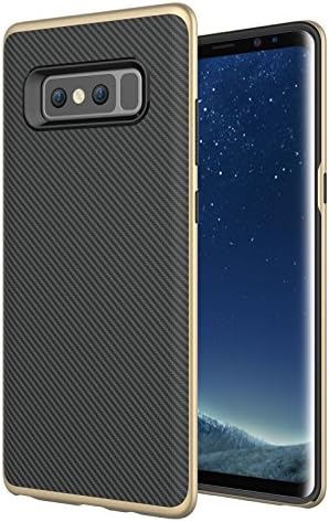 Note 8 case,ITHILDINS Anti-fingerprint Good Grip Carbon Fiber Design Silicone TPU + Rugged Armor PC 2 in 1 Life Proof Rubber Full Body Edge Case for New Samsung Galaxy Note 8 Cell Phone 2017 - Gold