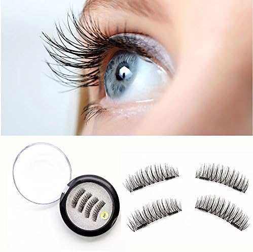 False Magnetic Eyelashes,New 3D Reusable Fake Eyelash Ultra Thin Natural Look,2 Pair 4 Pieces (Double magnets)