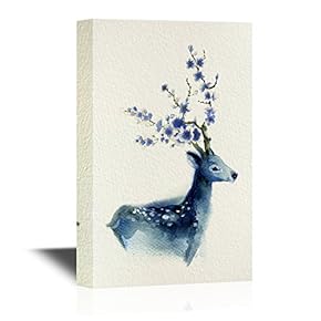 Canvas Wall Art - Watercolor Style Deer Series - Blue Deer - Gallery Wrap Modern Home Art | Ready to Hang - 12x18 inches