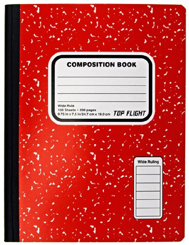 Top Flight Colored Marble Composition Book, 100 Sheets, Wide Rule, 9.75 x 7.5 Inches, 1 Book, Cover Color May Vary (41352)