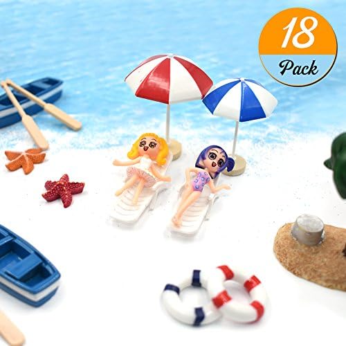 YEDREAM Mini Dollhouse Decoration Summer Blue Beach Style Miniature Ornament Kits Set for DIY Craft Fairy Garden Bonsai Decor (18PCS)