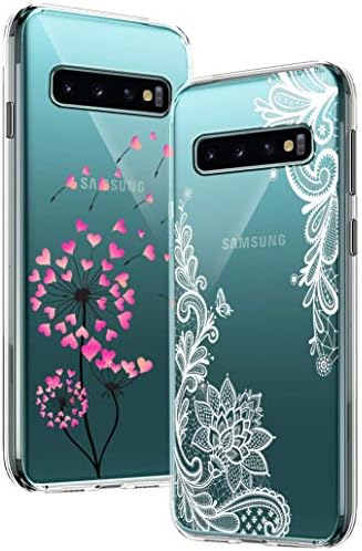 Yoowei 2-PACK for Samsung Galaxy S10 Case, Ultra Thin Crystal Clear Soft TPU Silicone Case with Stylish Cute Pattern Protective Galaxy S10 Phone Case Cover - Pink Dandelion & White Flower