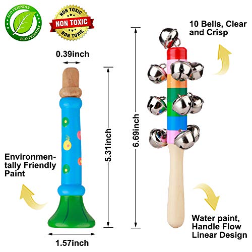 Firlar Baby Musical Instruments Toy Sets, 14 Pieces Music Wooden Education Toys with Tambourine Xylophone Percussion Instruments for Early Learning Toys for Toddler Boys Girl Gifts