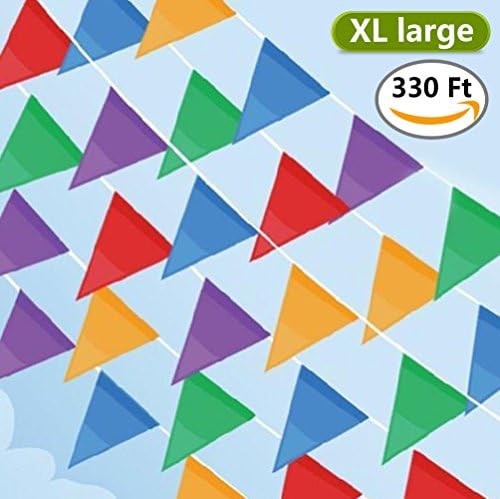 Caroyla 330ft Pennant Banner Flags, XL Large Pennant Flag Banner Multi-color Pennants, 200pcs Nylon Fabric Decoration Flags for Carnival Birthday Party or Other Events