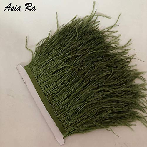Maslin Pack of 10meter Army Green Ostrich Feather Trims 8-10cm 3-4inch Feather Fringes Trimming Satin Ribbon Laces Belts Wedding Decor. - (Color: Light Purple)