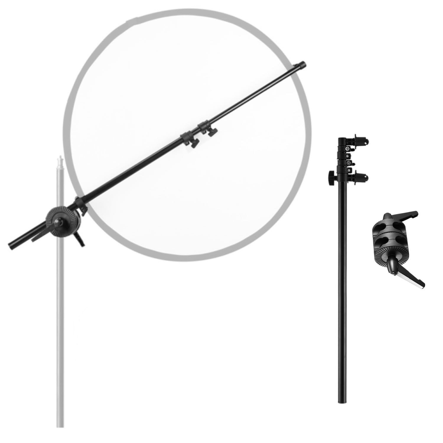 Photography Reflector Holder Arm with Double Grip Clamp, 25-68" Extendable Boom Arm for Light Reflector Light Stand Tripod Photo Video Studio Shooting