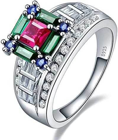 Jrose 925 Sterling Silver Created Ruby Emerald Sapphire Women's Vintage Anniversary Engagement Bands Ring