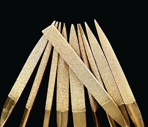 10 PCS Titanium Coated Diamond Needle File Set for Guitar Frets Soft Metal Wood and Plastic(140MM, Gloden)