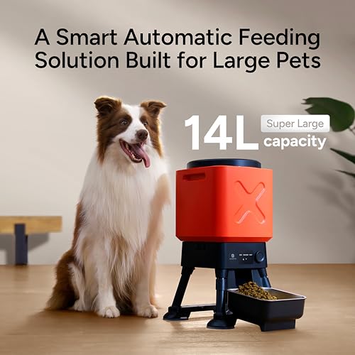 14L Automatic Dog Feeder for Large Dogs Extra Capacity Anti-Lock Automatic Dog Food Dispenser Dual Feeder Stainless Steel Bowl