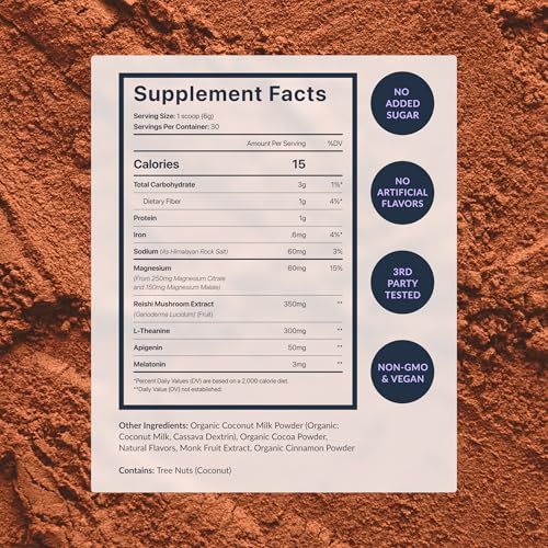 BEAM Dream Sleep Powder – Sleep Aid for Adults with Melatonin, Magnesium, L-Theanine, Reishi Mushroom & Apigenin Sleep Supplement, Sleepy Cocoa Bedtime Drink Mix, Cinnamon Cocoa Flavor, 30 Servings