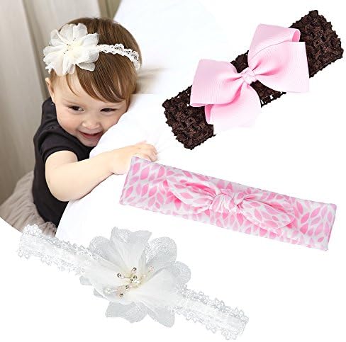 Qino Baby Girls 3-Pack Headbands 3 styles Handmade Elastic HairBands,0-24 Months
