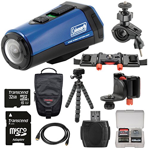 Coleman Aktivsport CX9WP GPS HD Video Action Camera Camcorder (Blue) with 32GB Card + Case + Flex Tripod + Kit