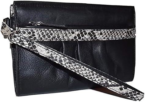 Italia Leather Women's Credit Card Clutch Wristlet Wallet Black/Python