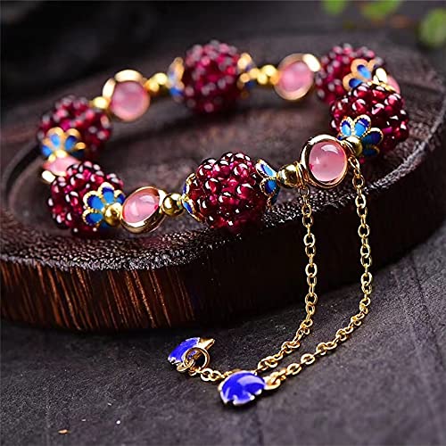 LXMYLI Bohemia Chakra Garnet Stone Ethnic Bracelet,Multi-Circle Pomegranate Crystal Charming Bracelet For Women(Elastic)