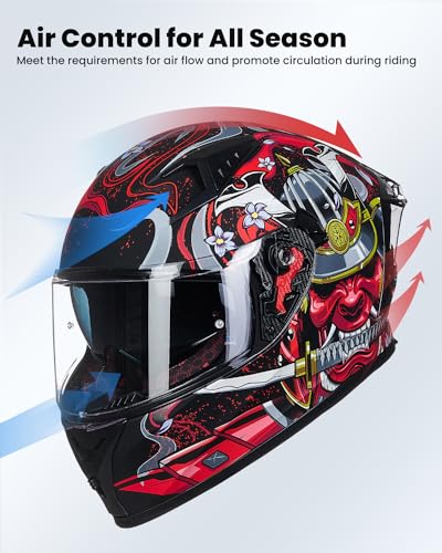ILM Full Face Motorcycle Helmet for Men and Women – Motorcycle Helmet with 2 Visors Compatible with Pinlock Transparent and Coloured – Motocross Street Bike Helmet ECE Model Z501, Armor Red, M
