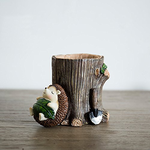 ToiM Cute Hedgehog Desk Pen Pencil Pot Holder, Toothbrush Holder, Resin Desktop Organizer Container, Stationery Storage, Office Desk Decoration, Study Bookshelf Decor (Rest)