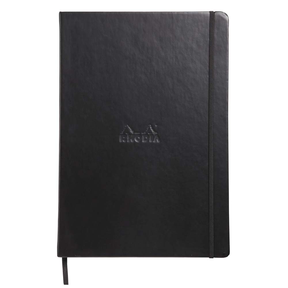 RHODIA 118869C - Rigid Notebook Webnotebook Black - A4 - Dotted Dot - 192 pages - Clairefontaine Ivory Paper 90 g/m - Bookmark, Elastic Closure - Faux Leather Cover