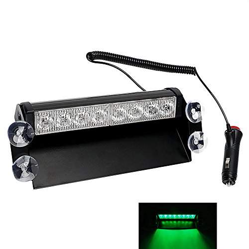 Dream_light LED Strobe Light, 8 LED 3 Flash Mode Car Truck Visor Dashboard Emergency Vehicle Warning Strobe Flash Light Lamp Bar For Interior Roof /Dash /Windshield with 4 Suction Cups (Green)