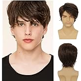 Dai Cloud Mens Brown Short Wig Soft Layered Fluffy Natural Looking Synthetic Halloween Cosplay Daily Party Wigs