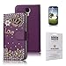 ArmyBee Crystal Love Crown Leather Flip Wallet Case Cover Design for Girls with Card Holder Accessory Slots Bundle with ArmyBee Screen Protector for Samsung Galaxy S4 - Purple