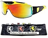 A80-kp Khan Aviator Turbo Sunglasses with Pouch (P2582C Black/Yellow-Amehtyst Rainbow Mirror, uv400)