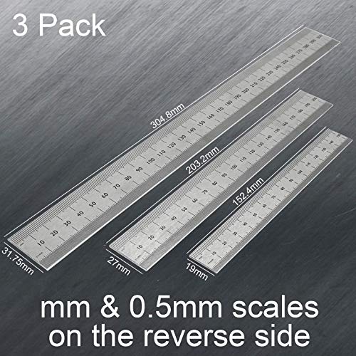 image for Offidea Machinist Ruler Set (6, 8, 12 inch) - Rigid Stainless Steel Ru