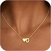 Treasure Bender Valentines Day Gifts for Kids Teen Girls - 18K Gold Plated Heart Initial Pendant Necklaces for Women Girl Birthday Valentines Day Gifts for Her Wife Mom Jewelry