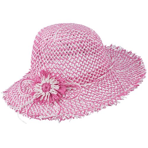 Girl's Toyo Hat with Criss Cross Open Weave Design - Pink White 53CM
