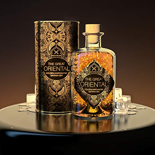 Michi Palma | The Great Oriental Golden-Cardamom-Saffron (1 x 0.5 l) | Premium Spirituose auf Gin-Basis | Mit 23 Karat reinem Blattgold und edler Geschenkverpackung | Goldene Gin-Geschenkidee