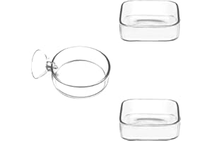 IAFVKAI Aquarium Shrimp Feeder Dish Glass Fish Tank Feeding Bowls, 1pcs Round Glass Food Bowl (60mm), 2pcs Square Fish Feeding Bowls with Suction Cups (60mm)